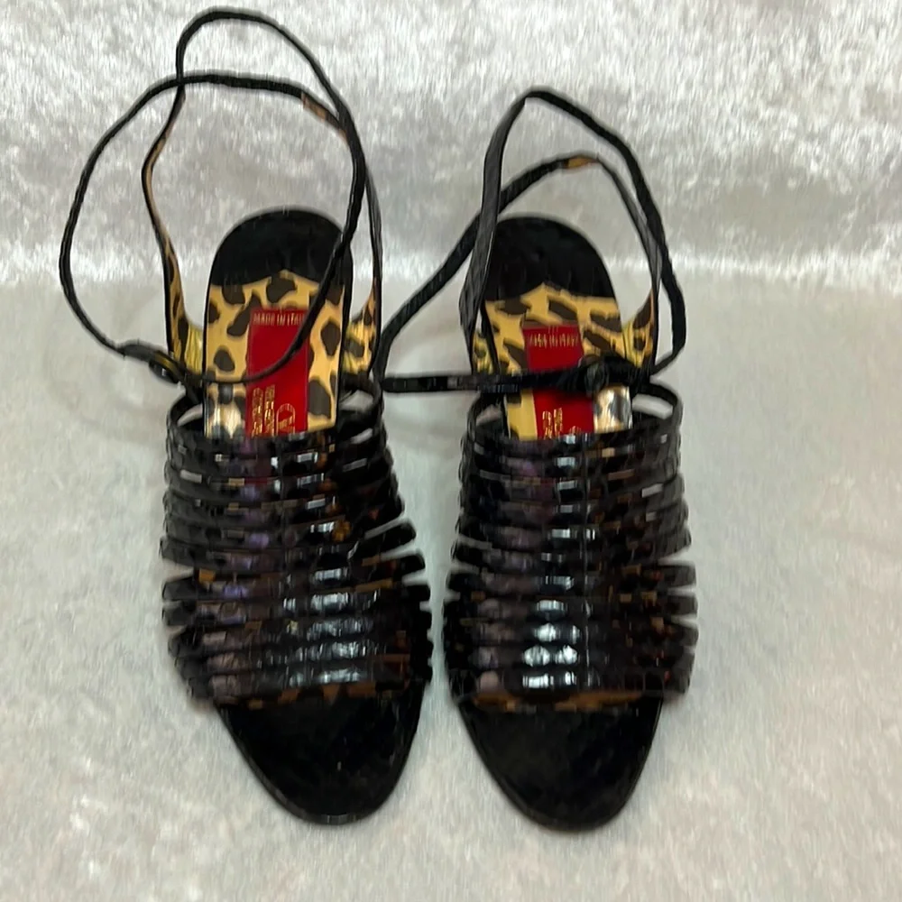 Valentino Snakeskin Black Ankle Strap Sandals - Picture 2 of 6
